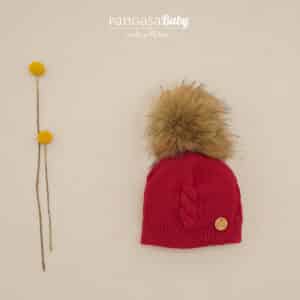 GORRO FLORES CEREZA POMPÓN PELO NATURAL/ PANGASA