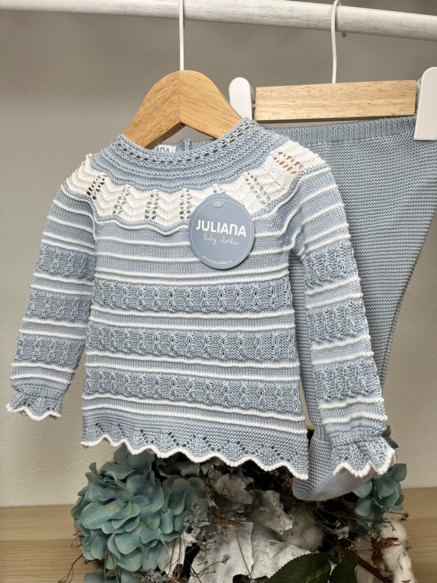 CONJUNTO 2.P CANESU CALADO AZUL PASTEL/BLANCO / JULIANA
