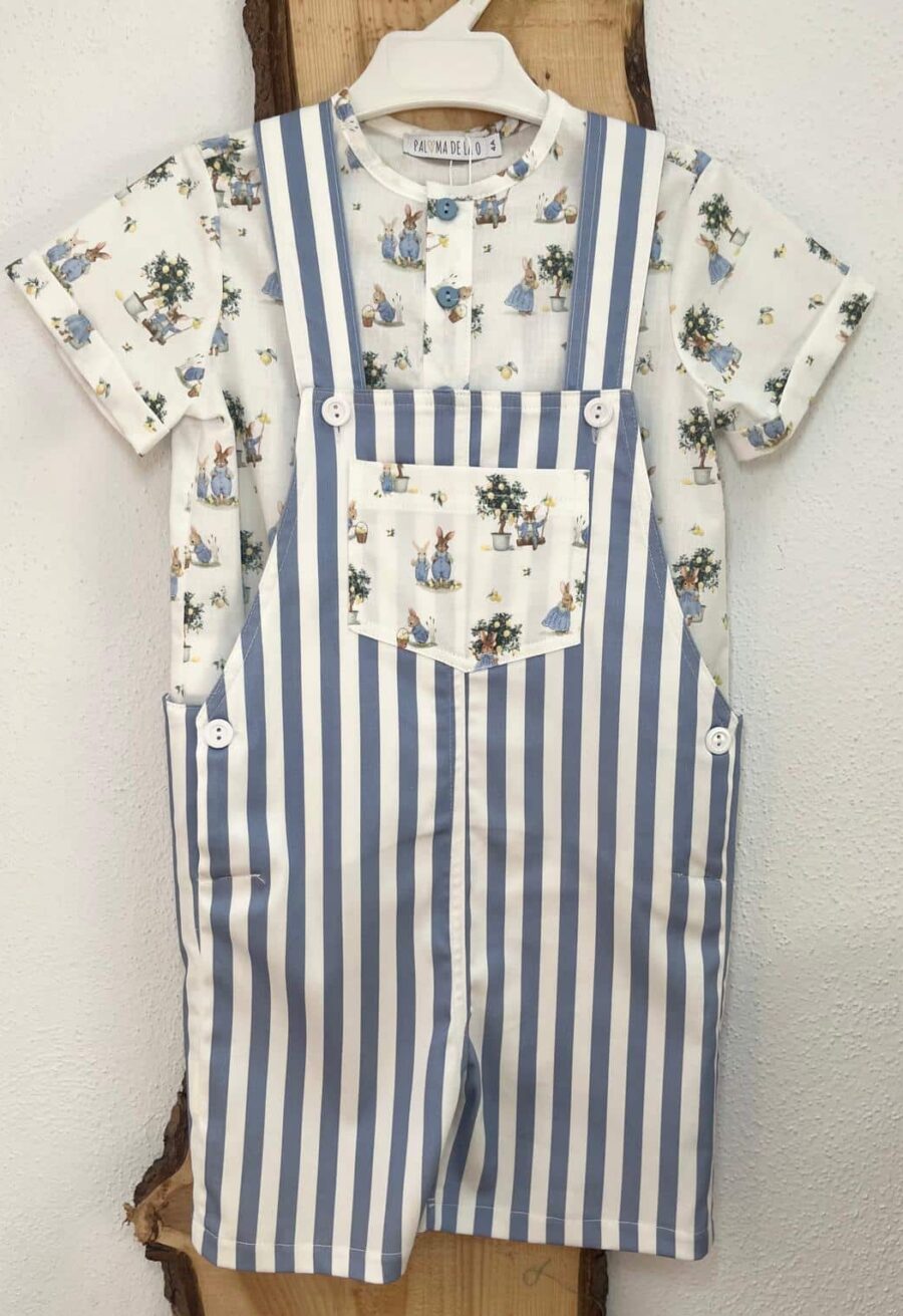 CONJUNTO PETO RAYAS Y BLUSA CONEJITOS / PALOMA DE LA O