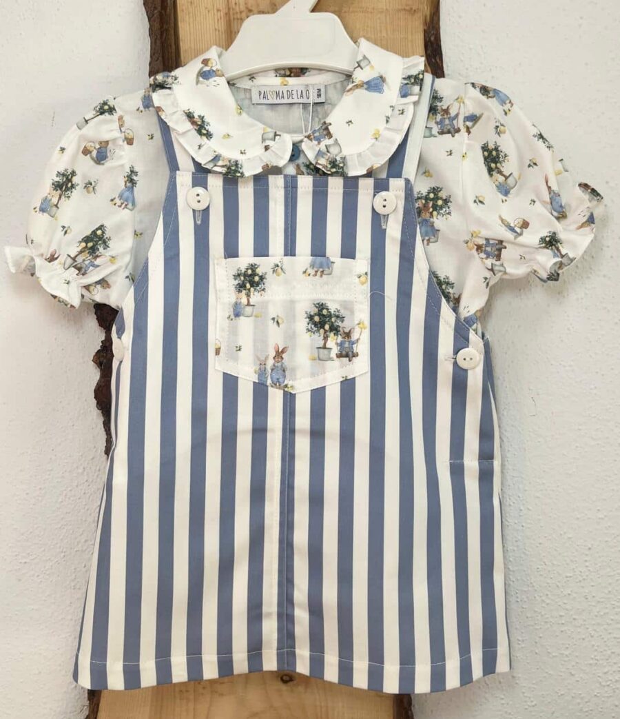 CONJUNTO PETO FALDA RAYAS Y BLUSA CONEJITOS / PALOMA DE LA O